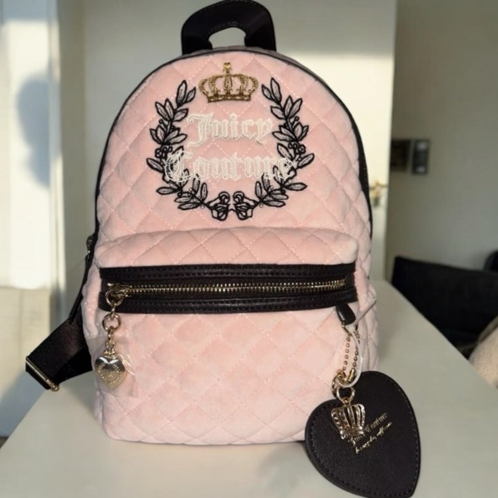 Juicy Couture 🩷 Pink Clay/Chocolate Royal Moment Med. Backpack Purse NWT MRP $99 - Picture 9 of 11